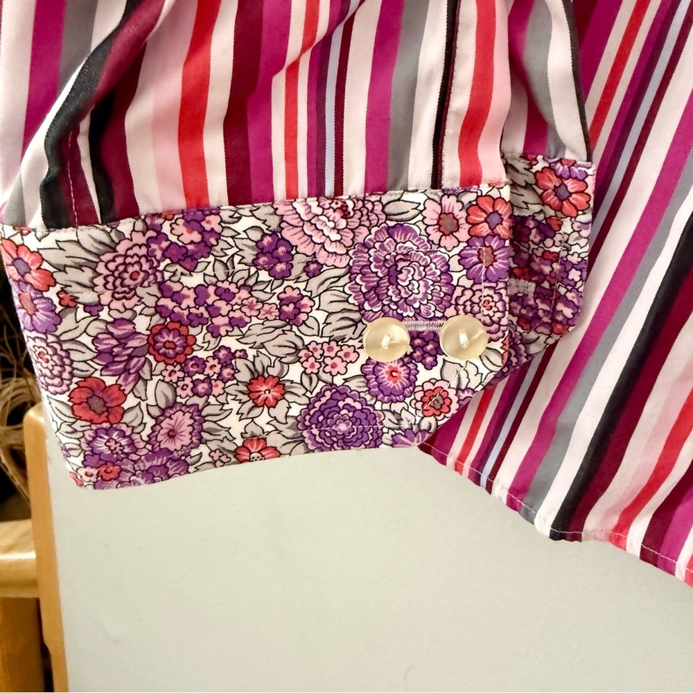 ETON Luxury Multi-Stripe Dress Shirt - Contrast Collar & Floral Cuffs Peacocking - Picture 3 of 6
